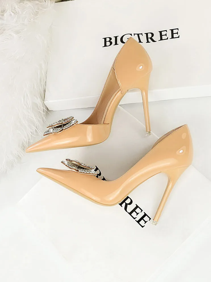 Butterfly Banquet Fashion Style Patent Leather Side Hollow Rhinestone