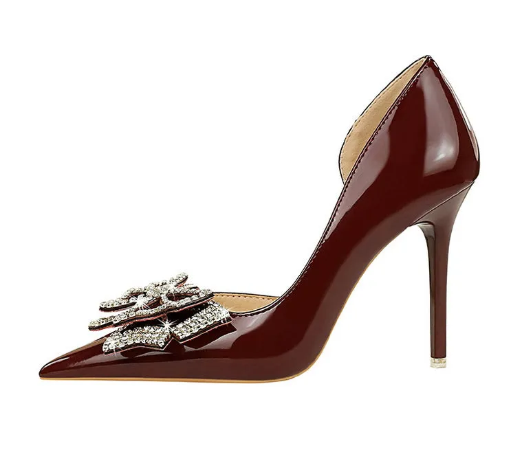 Butterfly Banquet Fashion Style Patent Leather Side Hollow Rhinestone
