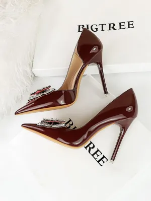 Butterfly Banquet Fashion Style Patent Leather Side Hollow Rhinestone