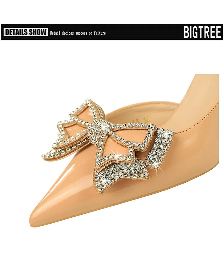 Butterfly Banquet Fashion Style Patent Leather Side Hollow Rhinestone