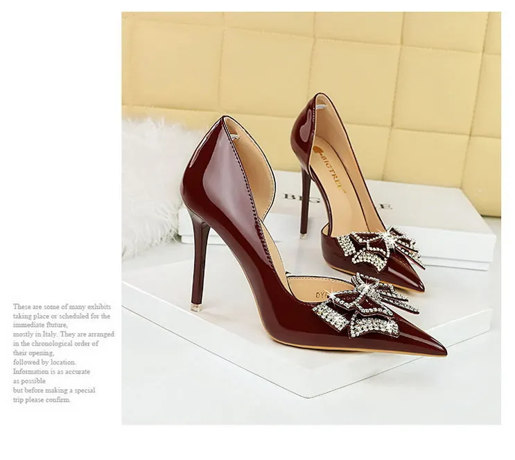 Butterfly Banquet Fashion Style Patent Leather Side Hollow Rhinestone