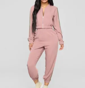Chic Casual Exercise Suit - Black and Pink, Loose Fit