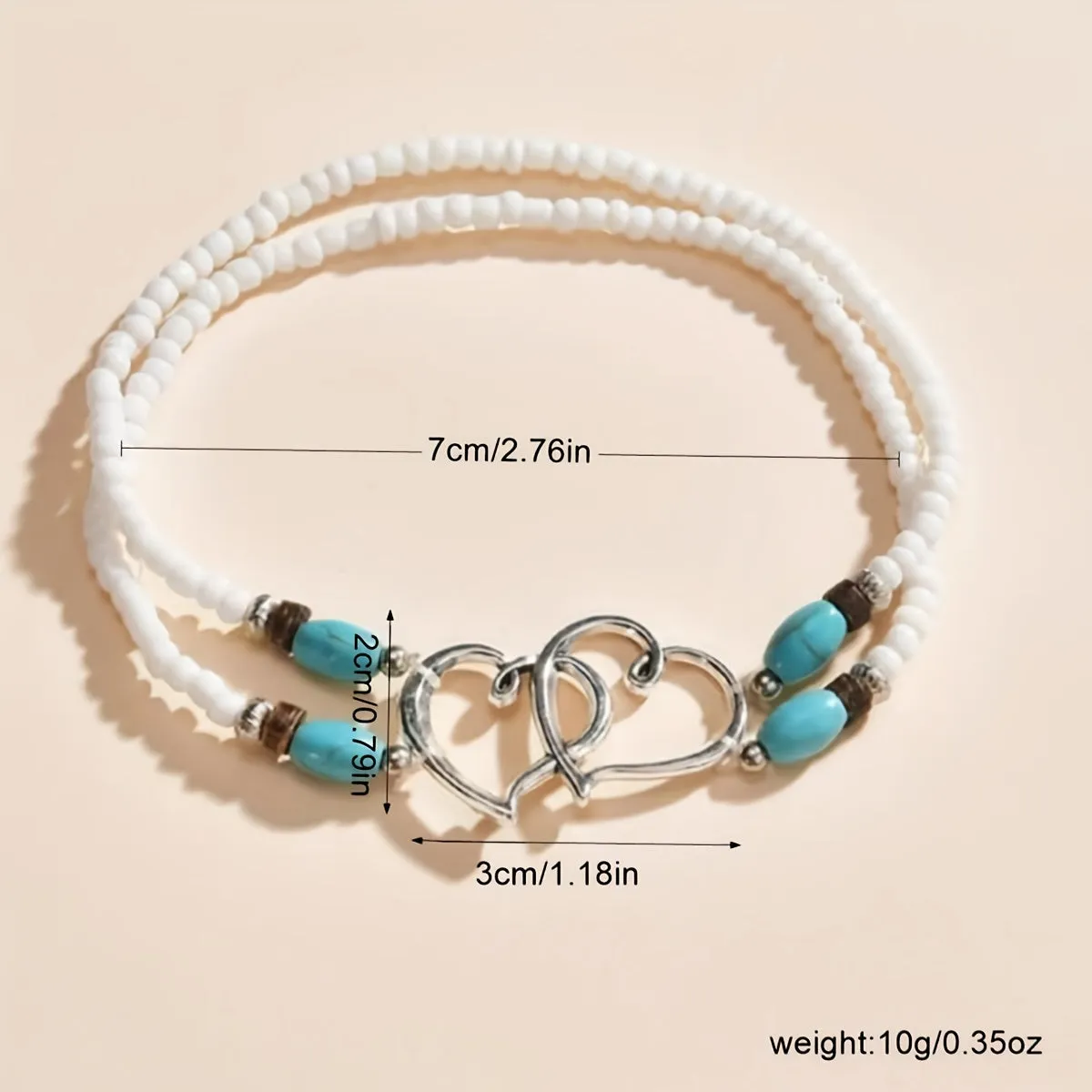 Double Layer Heart Anklet with Rice Beads for Women