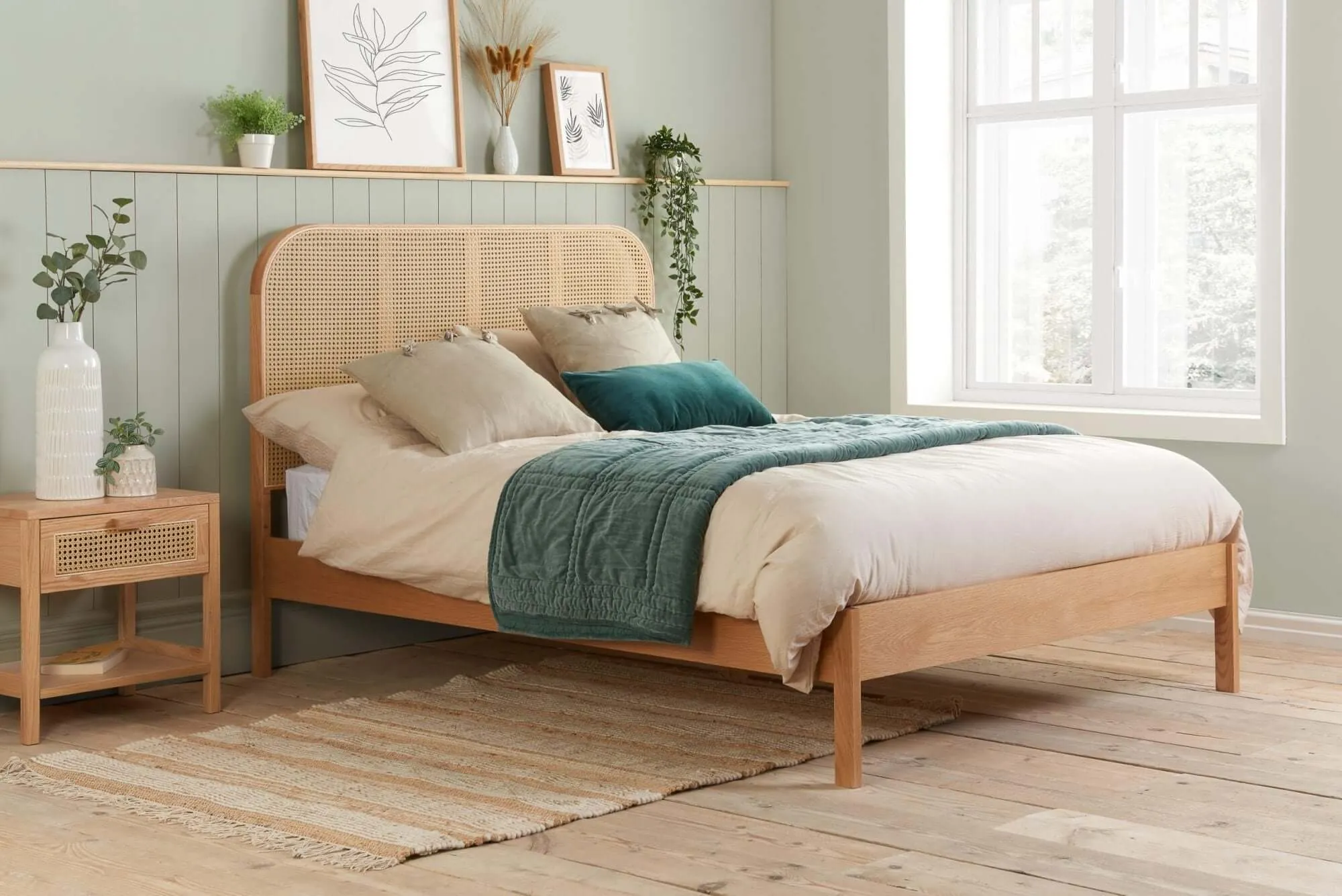 Double Rattan Bed - Margot Oak Wood Bed Frame