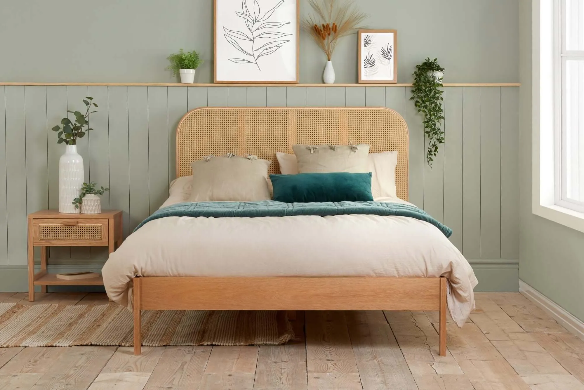 Double Rattan Bed - Margot Oak Wood Bed Frame