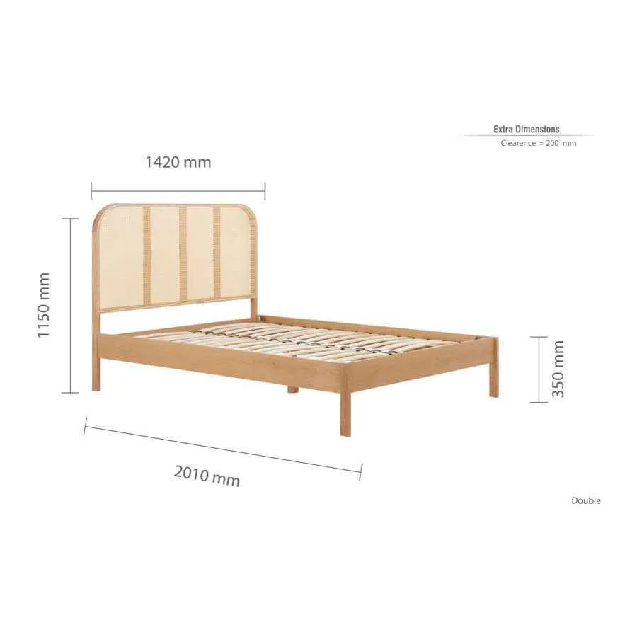 Double Rattan Bed - Margot Oak Wood Bed Frame