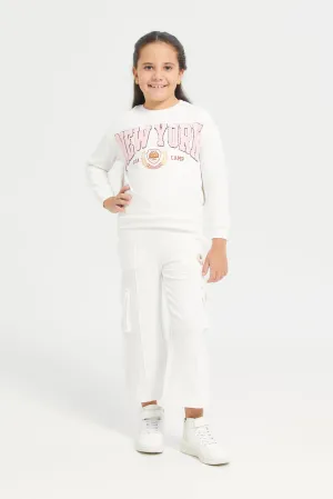 Girls Pink Allover Print Rhinestones Jogsuit (2 Piece)