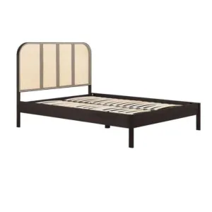 King Size Rattan Bed - Margot Oak Wood Bed Frame - Black