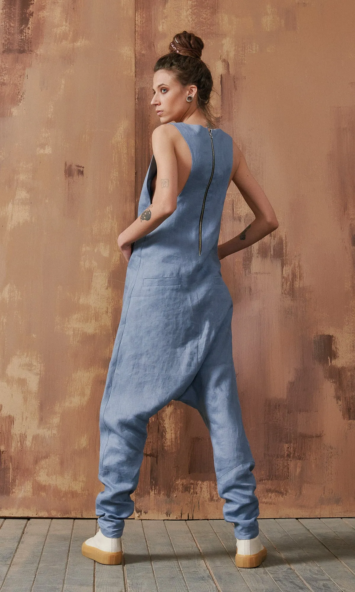 Linen Drop Crotch Jumpsuit