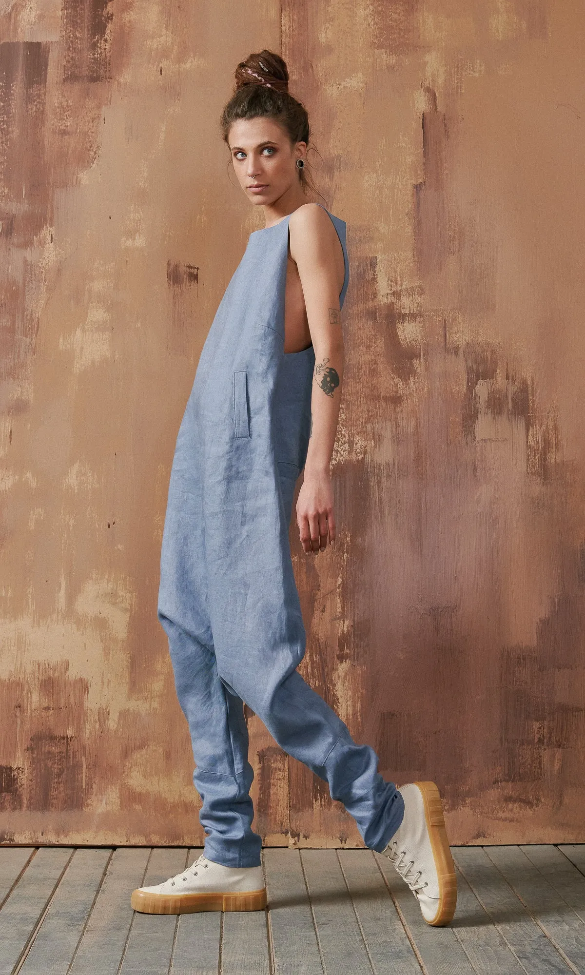 Linen Drop Crotch Jumpsuit