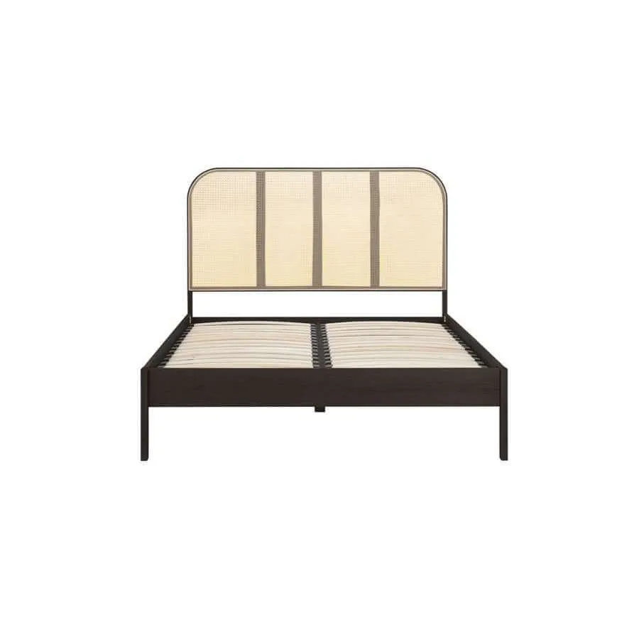 Margot Double Rattan Bed- Black Oak Wood Bed Frame