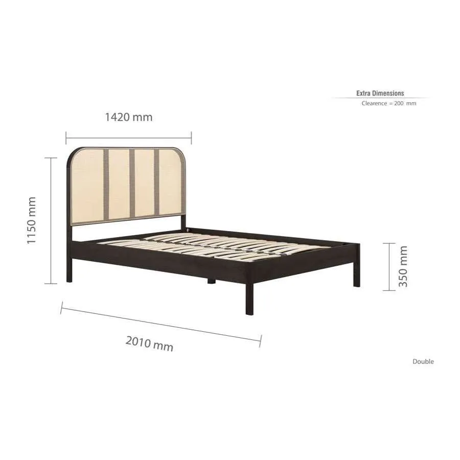 Margot Double Rattan Bed- Black Oak Wood Bed Frame