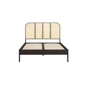 Margot Double Rattan Bed- Black Oak Wood Bed Frame