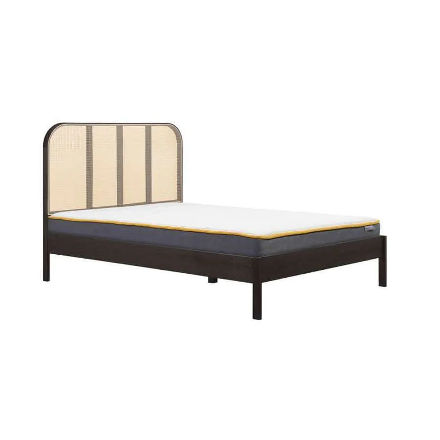 Margot Double Rattan Bed- Black Oak Wood Bed Frame