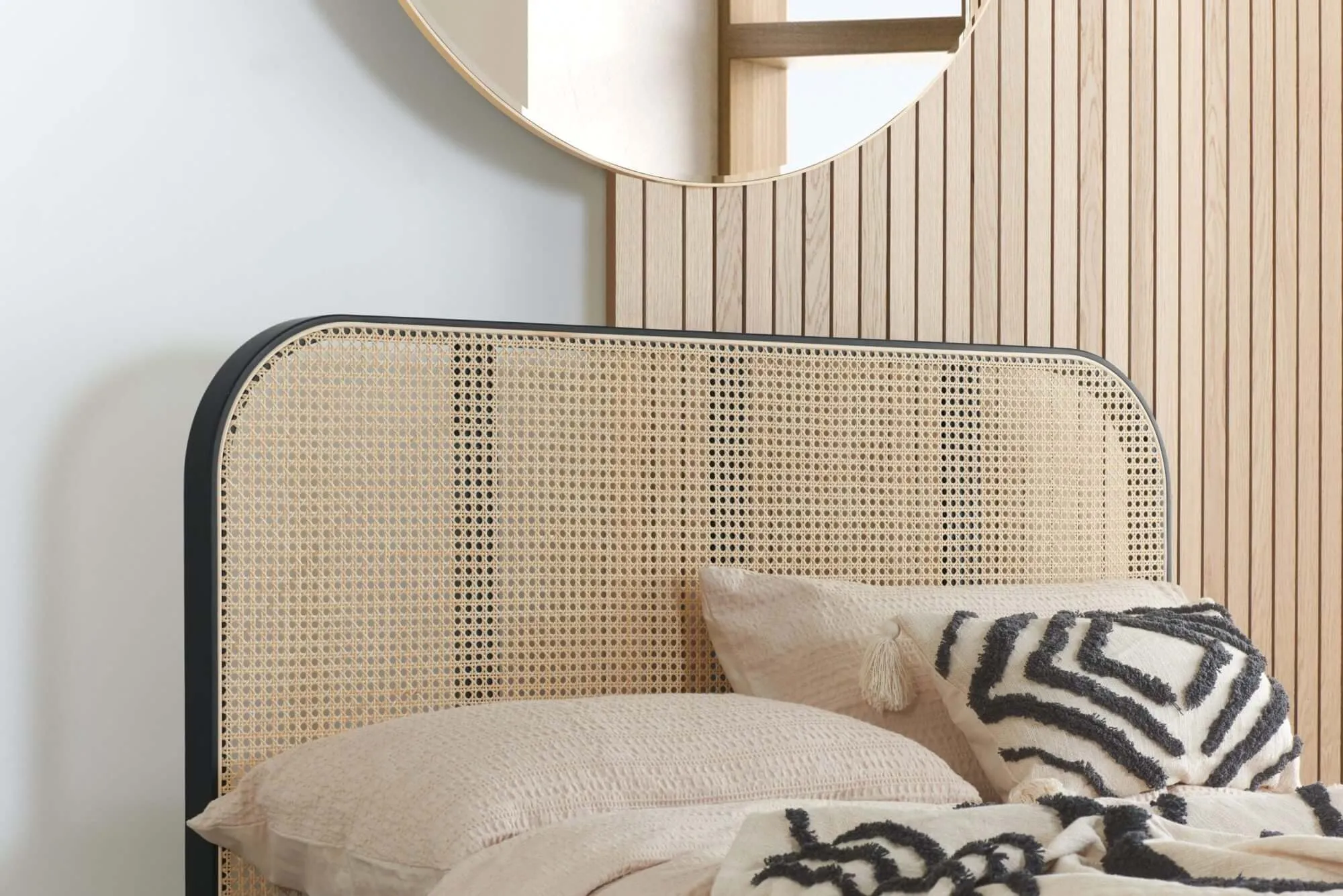 Margot Double Rattan Bed- Black Oak Wood Bed Frame