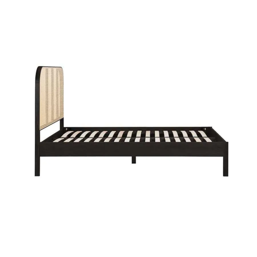 Margot Double Rattan Bed- Black Oak Wood Bed Frame