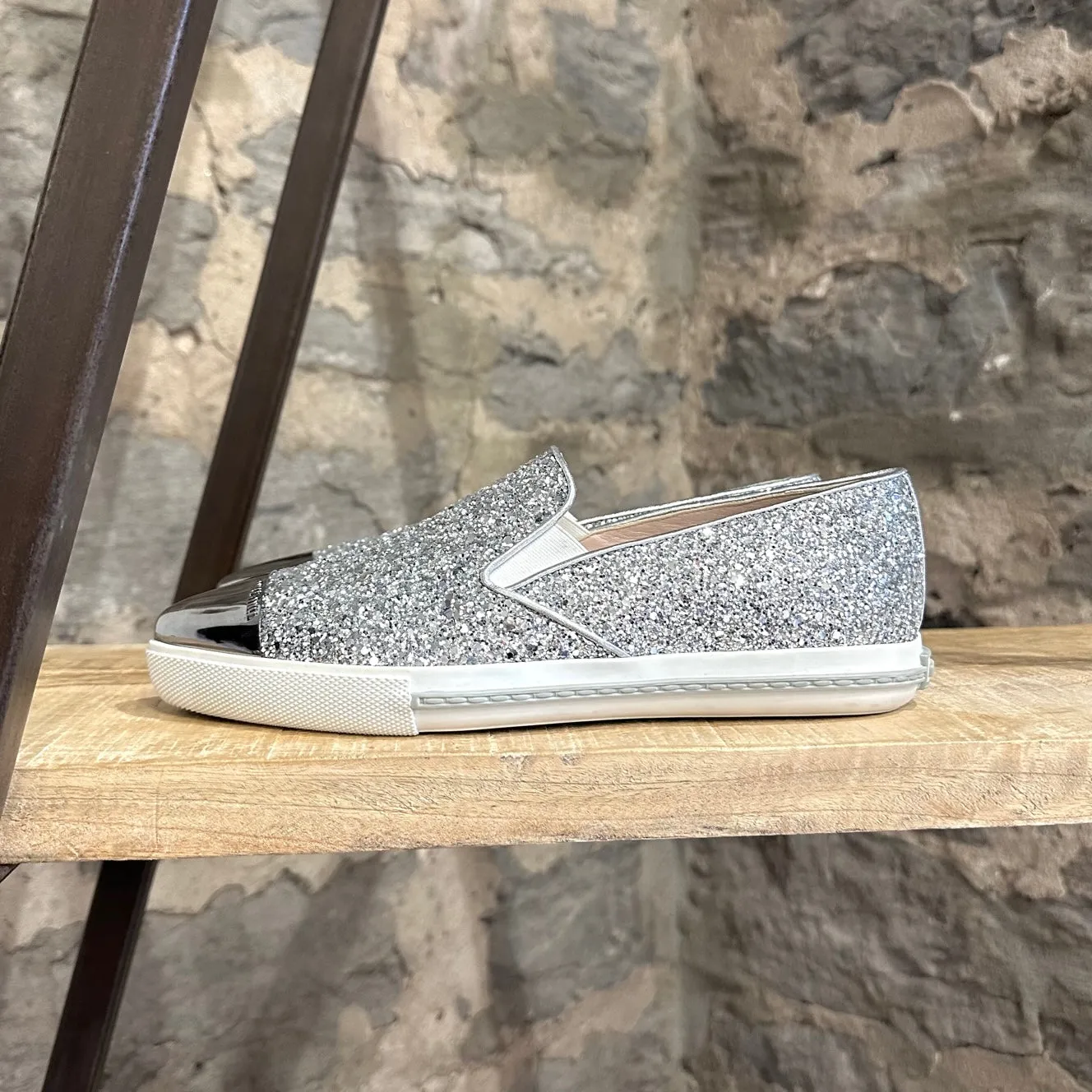 Miu Miu Silver Glitter Pointy Sneakers