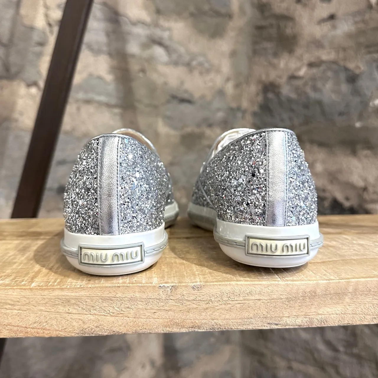 Miu Miu Silver Glitter Pointy Sneakers