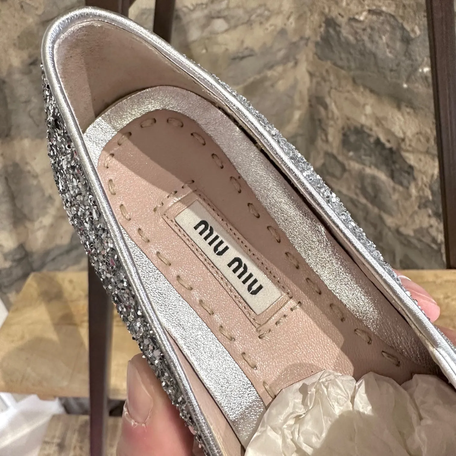 Miu Miu Silver Glitter Pointy Sneakers