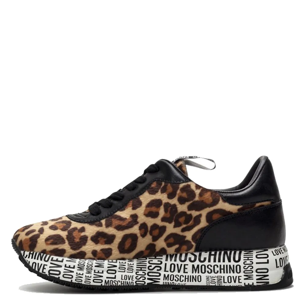 Scarpe Donna LOVE MOSCHINO Sneakers Running in Pelle e Tessuto stampa Leopardata