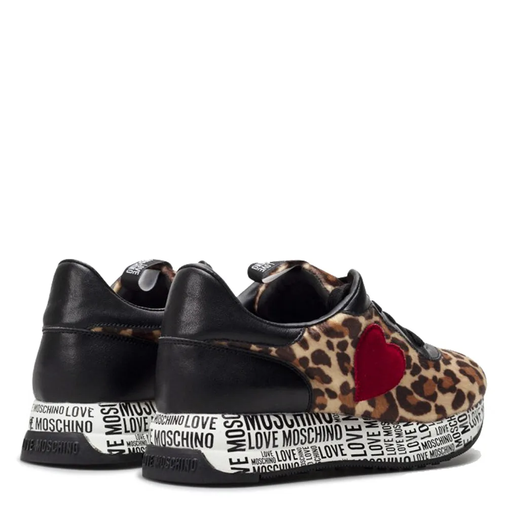 Scarpe Donna LOVE MOSCHINO Sneakers Running in Pelle e Tessuto stampa Leopardata