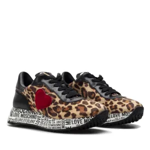Scarpe Donna LOVE MOSCHINO Sneakers Running in Pelle e Tessuto stampa Leopardata
