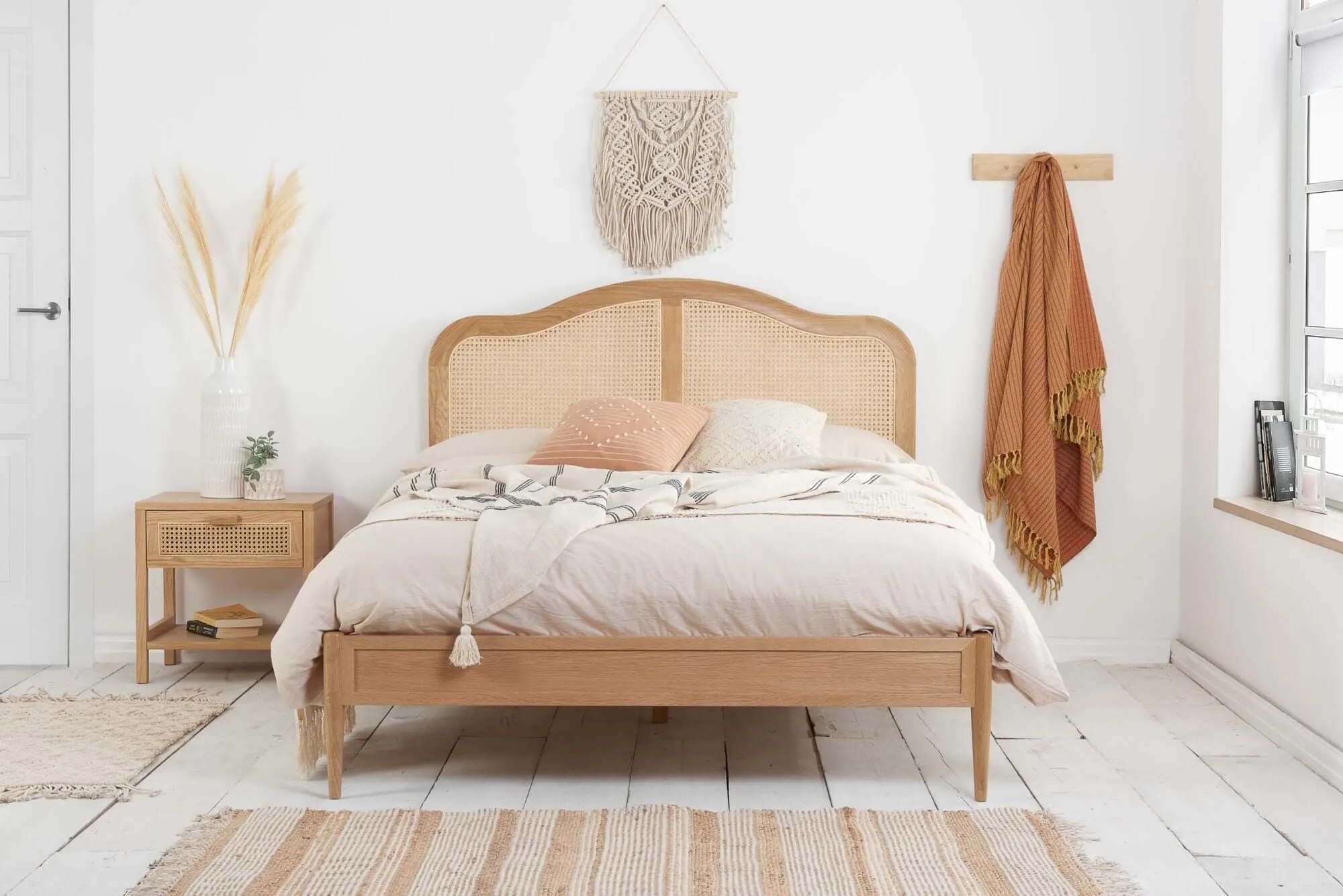 Super King Rattan Bed - Leonie Oak Wood Bed Frame