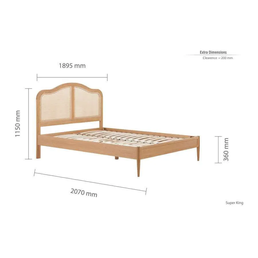 Super King Rattan Bed - Leonie Oak Wood Bed Frame