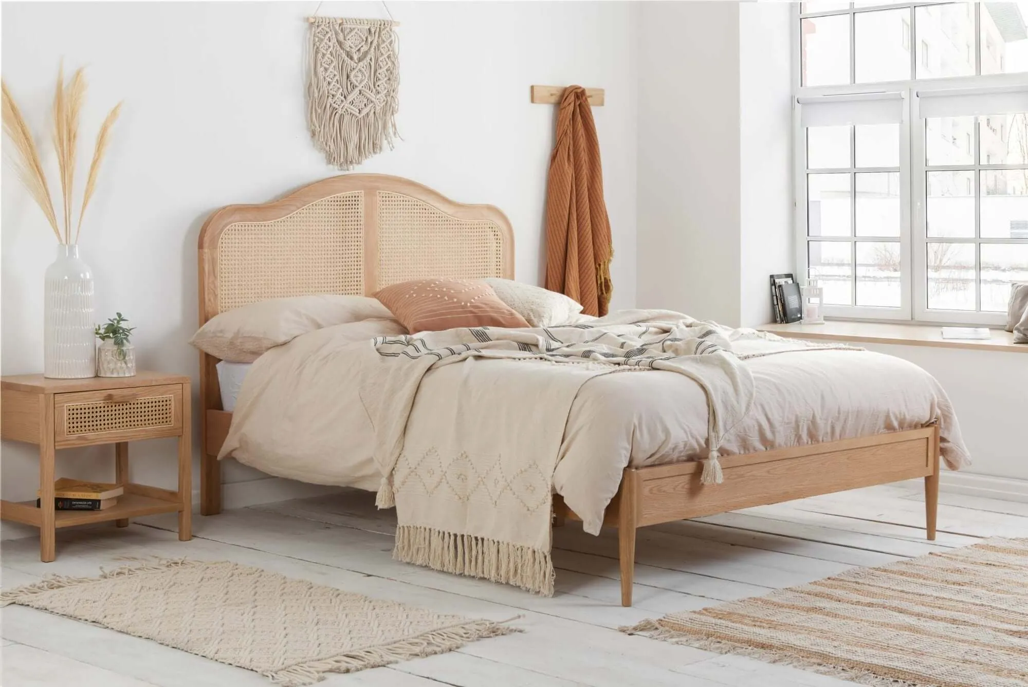 Super King Rattan Bed - Leonie Oak Wood Bed Frame