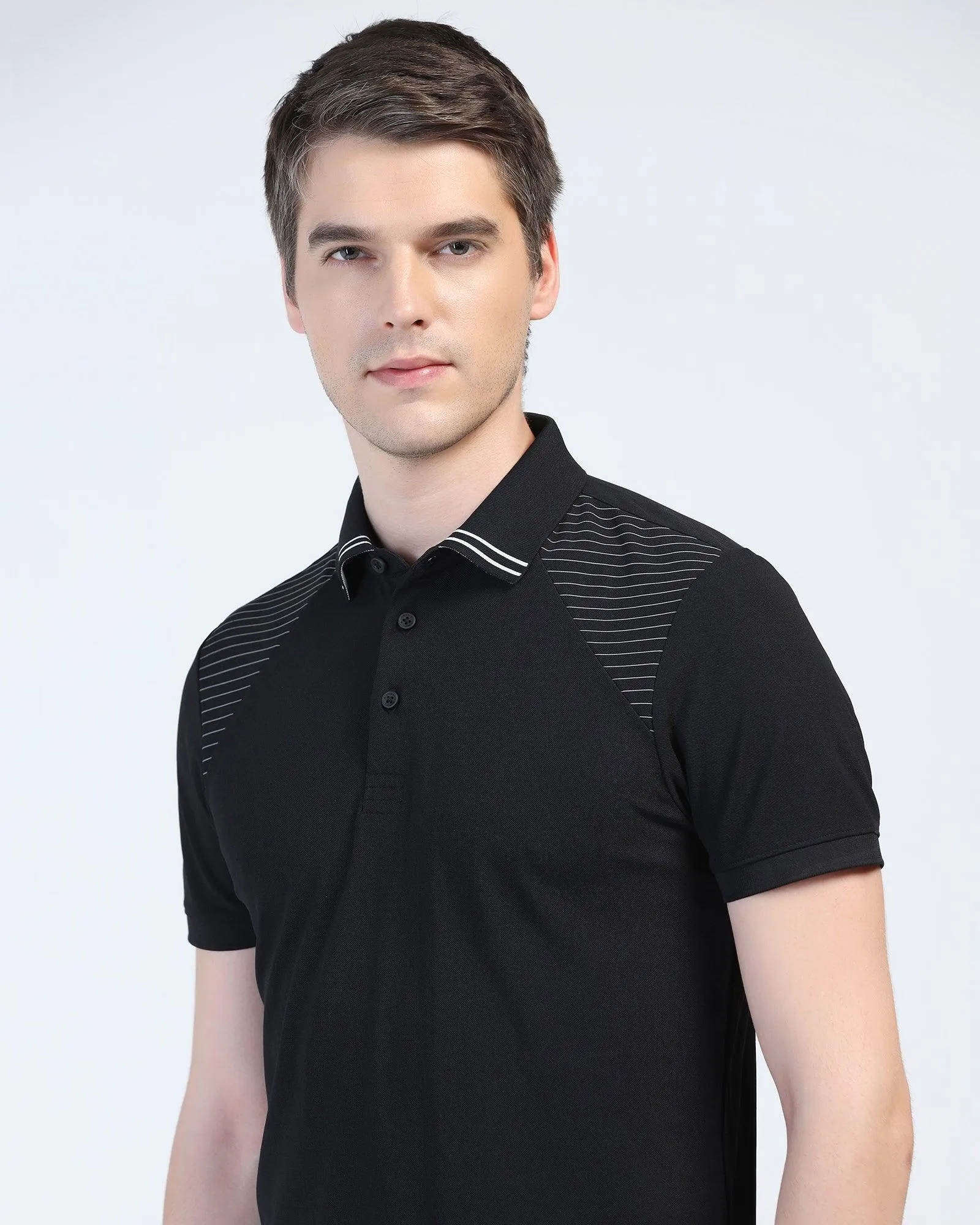 TechPro Polo Black Printed T-Shirt - Ruby